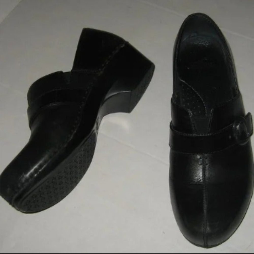 ā¤ļøDANSKO Tamara Black Leather Buckle Clogs Shoes Size EU 40 US 9.5 10